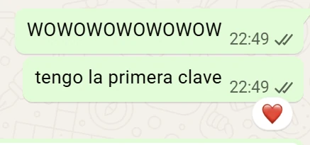 Message to a colleague announcing the recovery of the first key