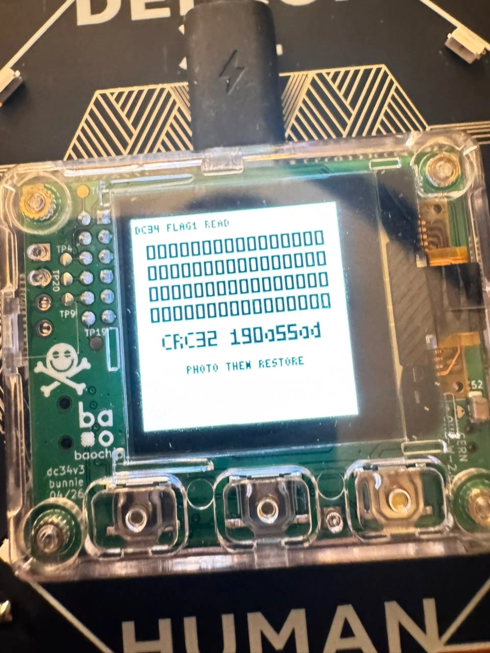 Badge screen showing 32 zero reads and its CRC in the S-mode attempt